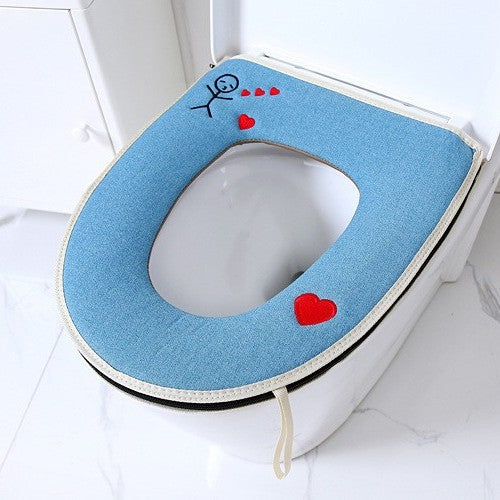 Household toilet cover portable zipper toilet seat cushion winter plush toilet seat cover waterproof thickened toilet mat