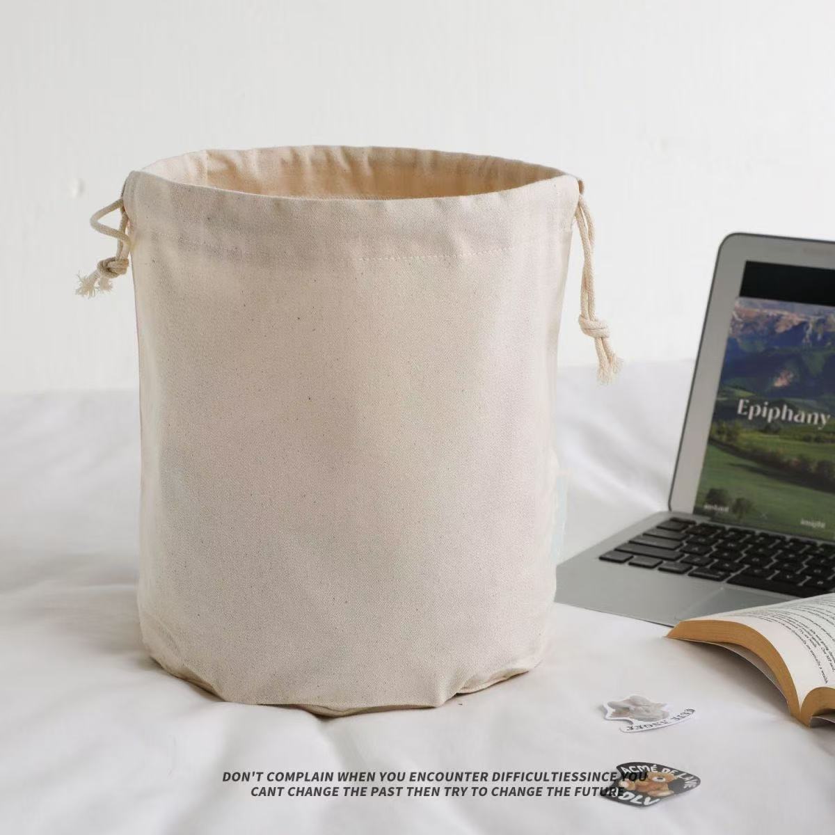 Canvas Round Bottom Drawstring Bag Storage Bag Bucket Bag Built-In Bag Vegetable Basket Liner Bag Sundry Bag Dust Bag
