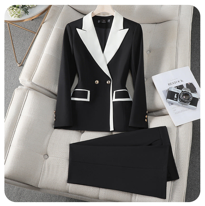 Cross-Border Women's Blazer for Spring and Autumn, New Style with a High-End Feel, Color-Blocking, Fashionable and Elegant, Goddess-Like Host Professional Suit