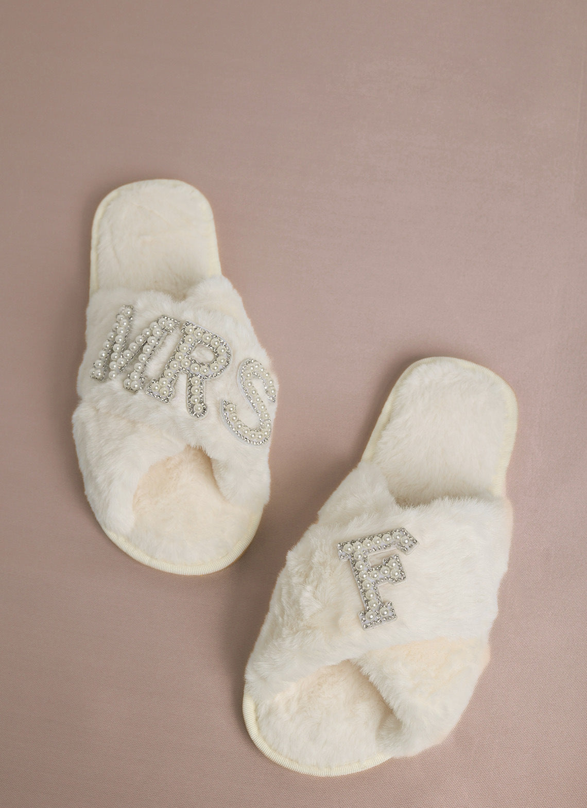 Bride Plush Slippers Cross-Border Popular Pearl Letters Bride Cross Plush Slippers Bachelor Party Wedding