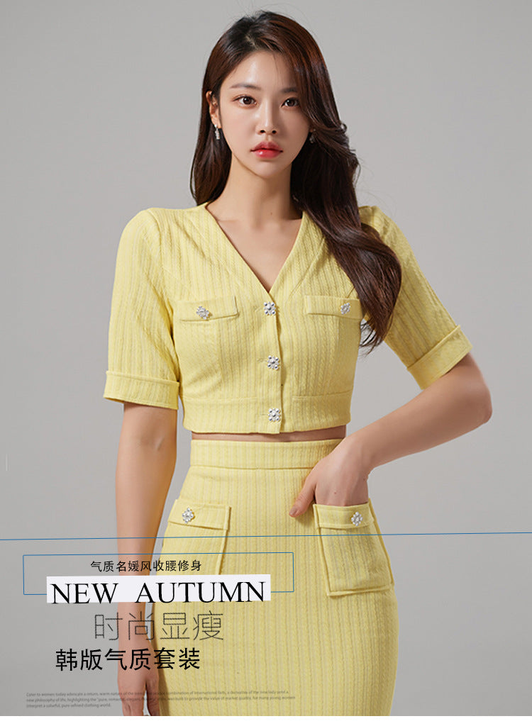 Foreign Trade Women's Clothing 2025 Spring and Summer New Korean Style Simple Fashion Casual Tops Small Cardigans Slim Hip Skirts Two