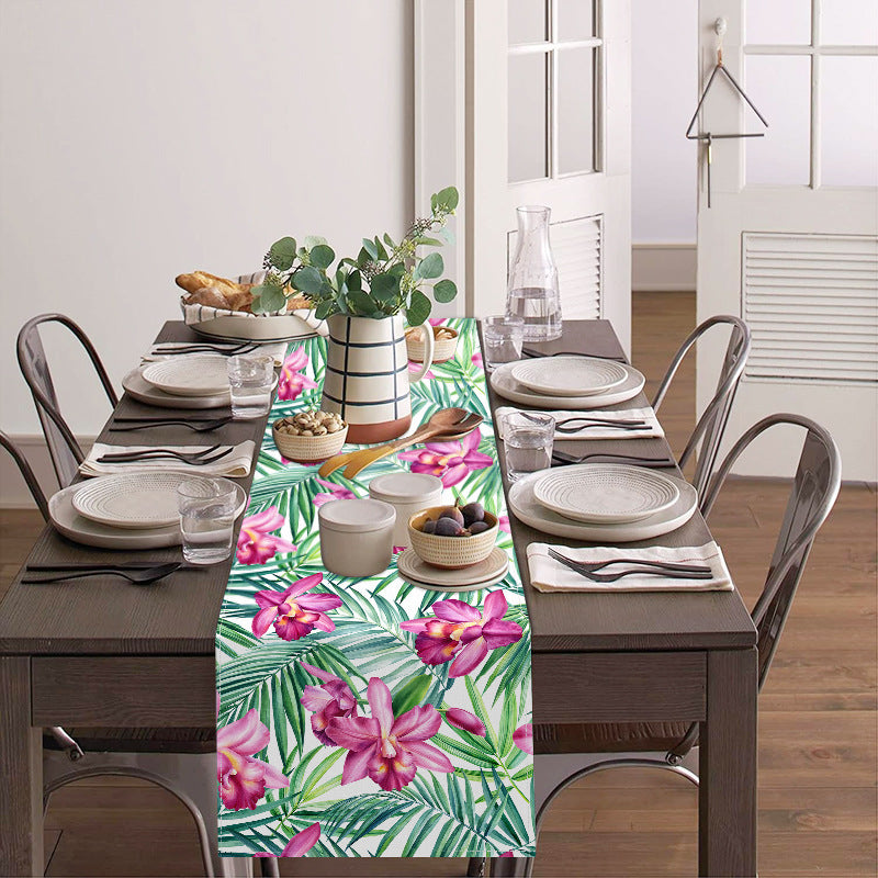 Cross-border New Orchid Table Flag Amazon Digital Printing Home Fabric Decorative Tablecloth Linen Tablecloth Cushion Tea Flag