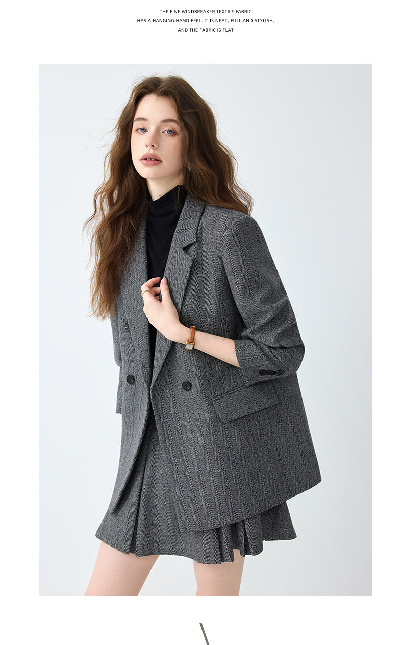 Cross-Border Gray Blazer for Women, New Spring and Autumn Style, High-End, Elegant, Casual, College Style, Korean Version, Loose-Fitting Suit Set
