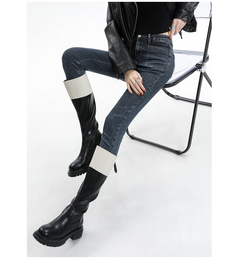 Retro High-Waisted Jeans for Women 2025 Autumn New Slimming Look Design Elastic Tight Pencil Pants