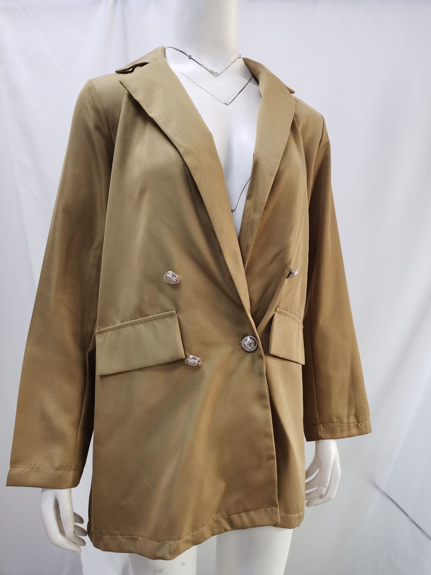 Amazon wish explosions solid color fashion lapel cardigan 2020 Europe and the United States long temperament suit jacket women