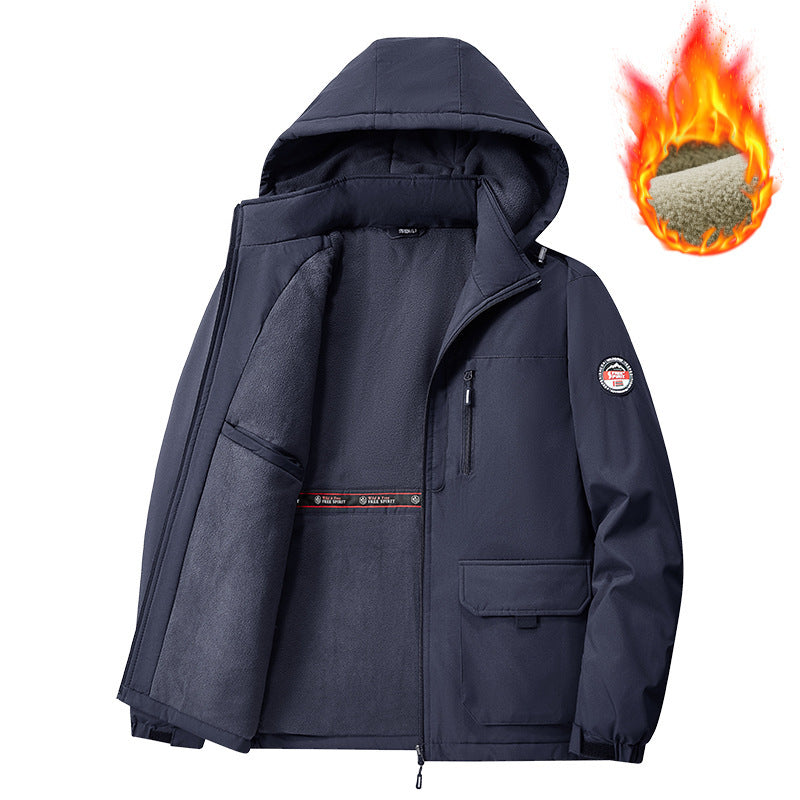 Cotton Jacket Fleece-Lined Thickeneded Windproof Waterproof Warm Autumn and Winter Cotton Jacket Large Size Workwear Outdoor Cotton Jacket for Men 8812
