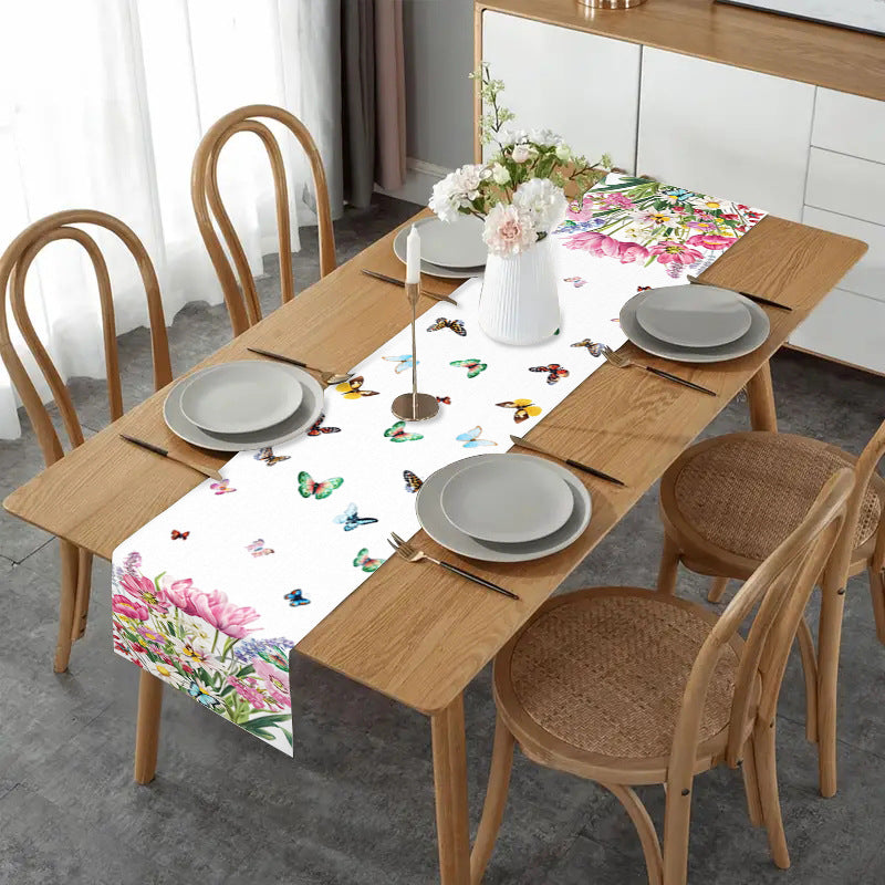 Amazon Summer New Flower Table Runner Home Living Room Cabinet Decorative Table Cloth Cushion Tea Flag Linen Printed Tablecloth
