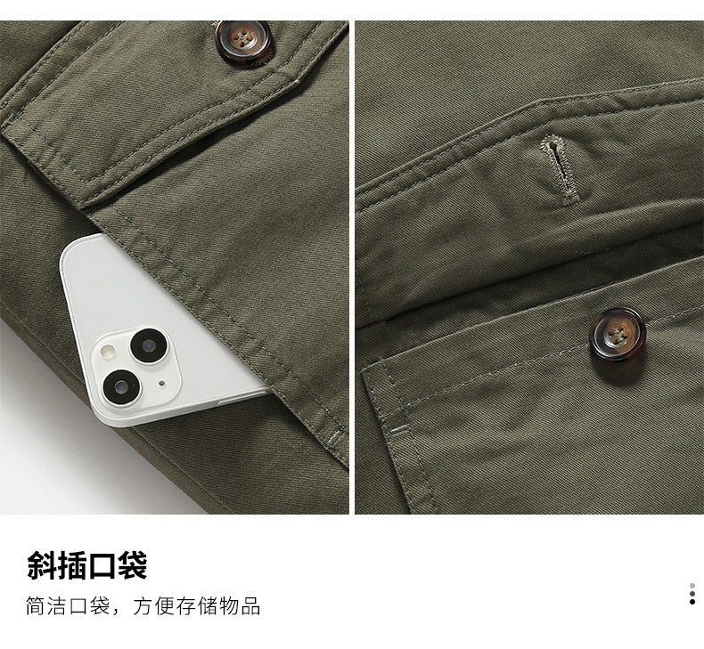 New Lamb Wool Jacket Men's Winter Thickened Wool Collar fleece-lined Overalls Cotton-padded Jacket Men's Jacket Casual Cotton-padded Jacket Aviator