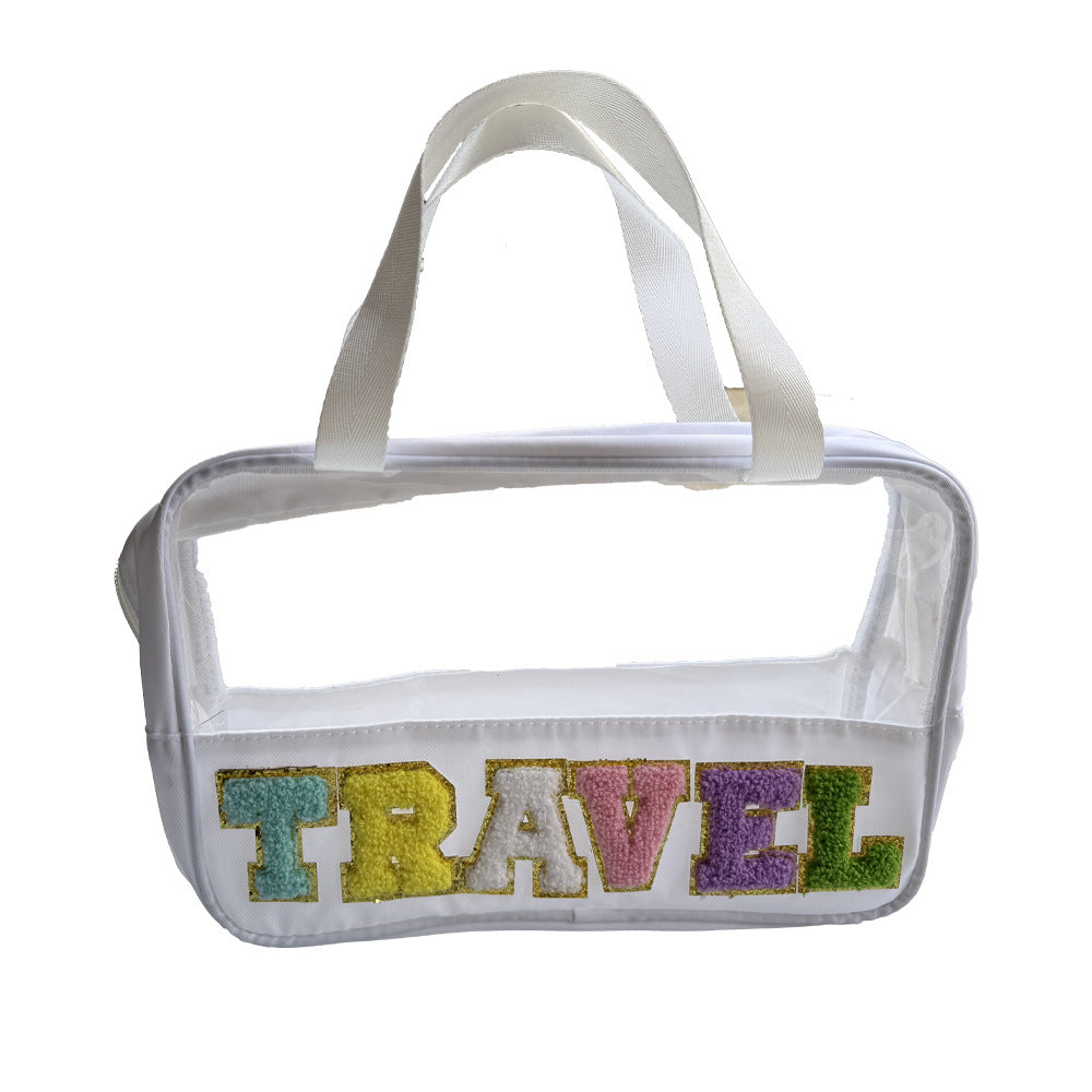 Amazon Cross Border Transparent PVC Handbag Embroidered Letters Storage Bag Large Capacity Travel Wash Bag