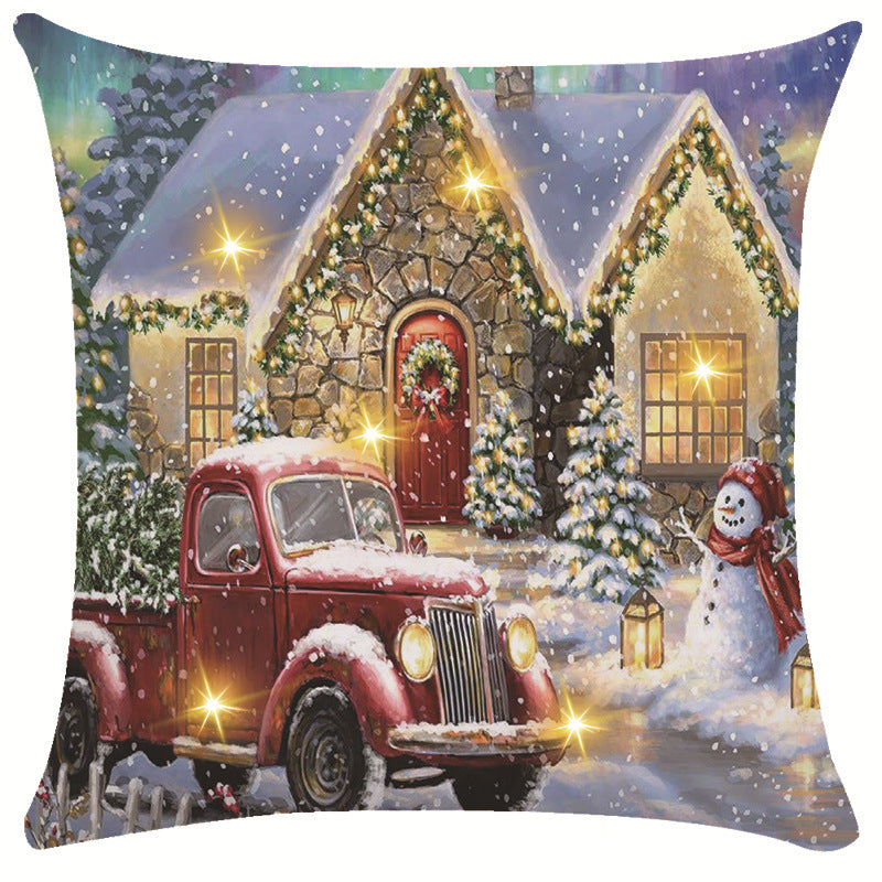New Amazon Christmas decorative pillow cover snowman printed cushion cover LED pillow light cushion customization