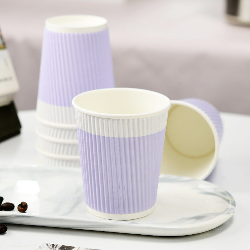 Disposable Corrugated Coffee Cups 8oz, Three-Layer Insulated Milk Tea Cups 12oz, Threaded Cups, Available for Wholesale, Thickened Paper Cups