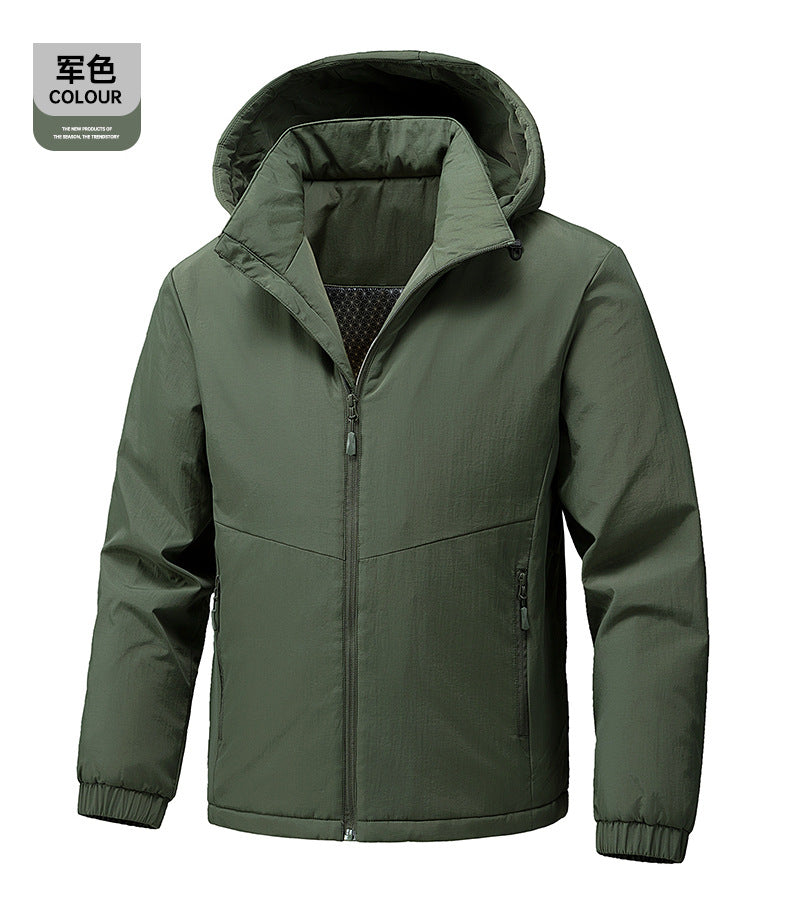 Cross-Border Graphene Cotton Jacket for Men in Autumn and Winter with Detachable Hood, Casual Velvet Thickened Warm Cotton Jacket, Jacket