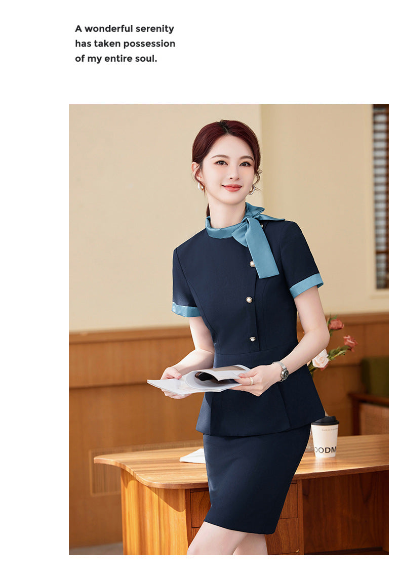 Short-Sleeved Stewardess Elegant Beauty Salon Oral Front Desk Work Clothes Professional Suit Female Hotel Reception Service Staff Uniform