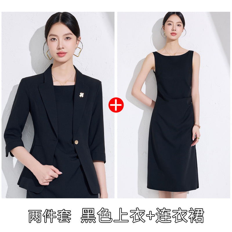 Pink High-End Three-Quarter Sleeve Blazer Women's Pants Dress Business Attire Two-Piece Suit High-End Elegant Trendy
