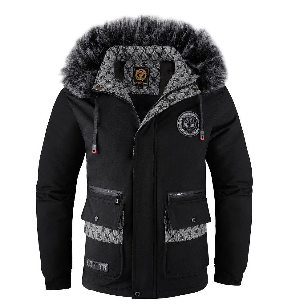 Cross-Border Foreign Trade Winter New Men's Large Fur Collar Plus Velvet Thickened Cotton Coat Jacket Cotton Jacket Father Dad