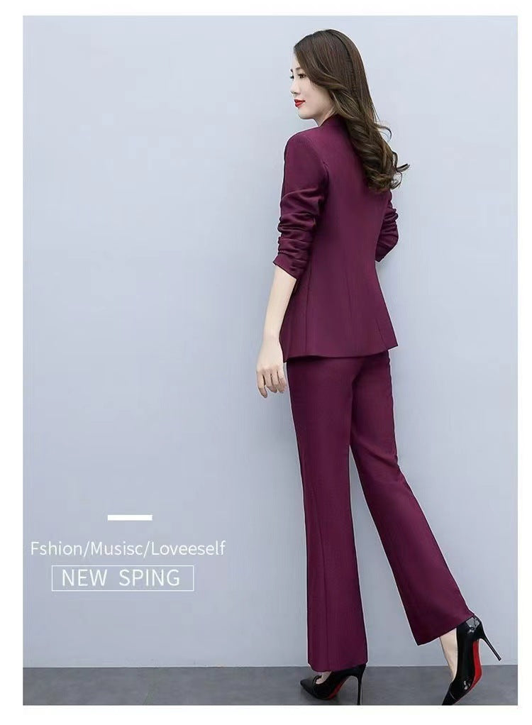 This Year's Hot Spring Style New Slim Fit Professional Fashion Bootcut Pants Women's Two-Piece Suit