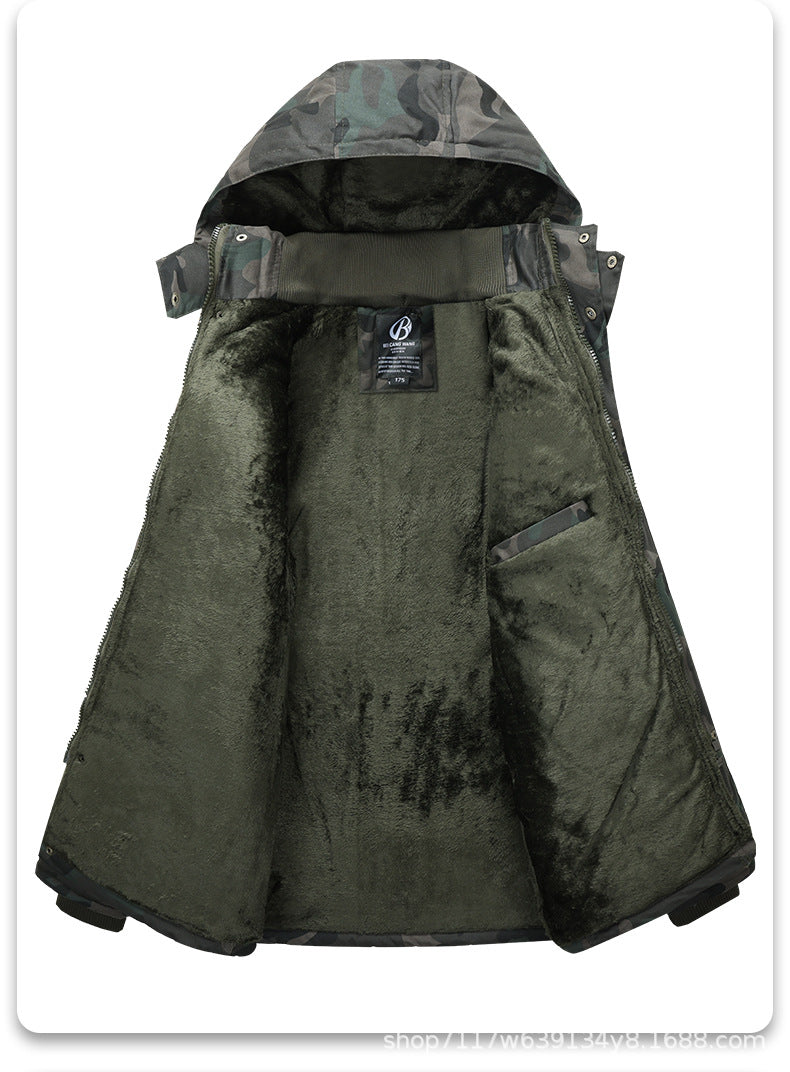 Beicangwang Winter Cotton-Padded Jacket for Men, Fleece-Lined, Thickened, Warm, Cold-Proof, Labor Protection Cotton Coat, Outdoor Cotton Material, Welding Workwear Cotton Jacket