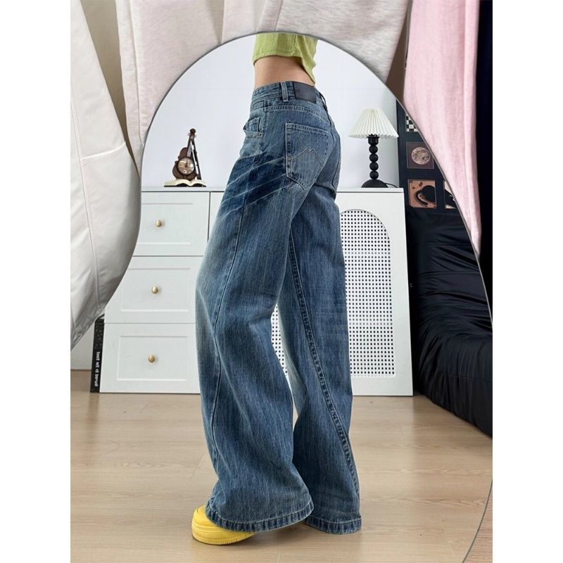 Low-Waist Jeans for Students, Autumn Style, New Loose Straight-Leg Casual Wide-Leg Pants, Ins Hong Kong Style Retro Fashion