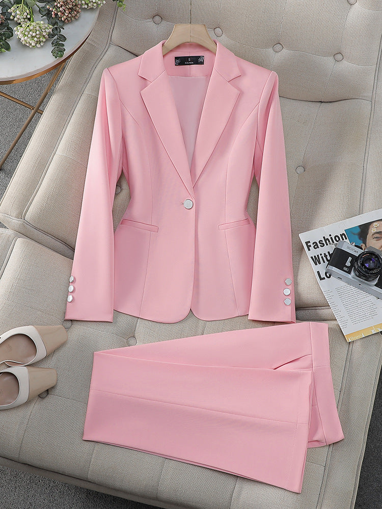 Cross-Border Pink Suit Set for Women, New Spring and Autumn Style, High-End Korean Style, Elegant Casual Business Attire, Small Suit Jacket