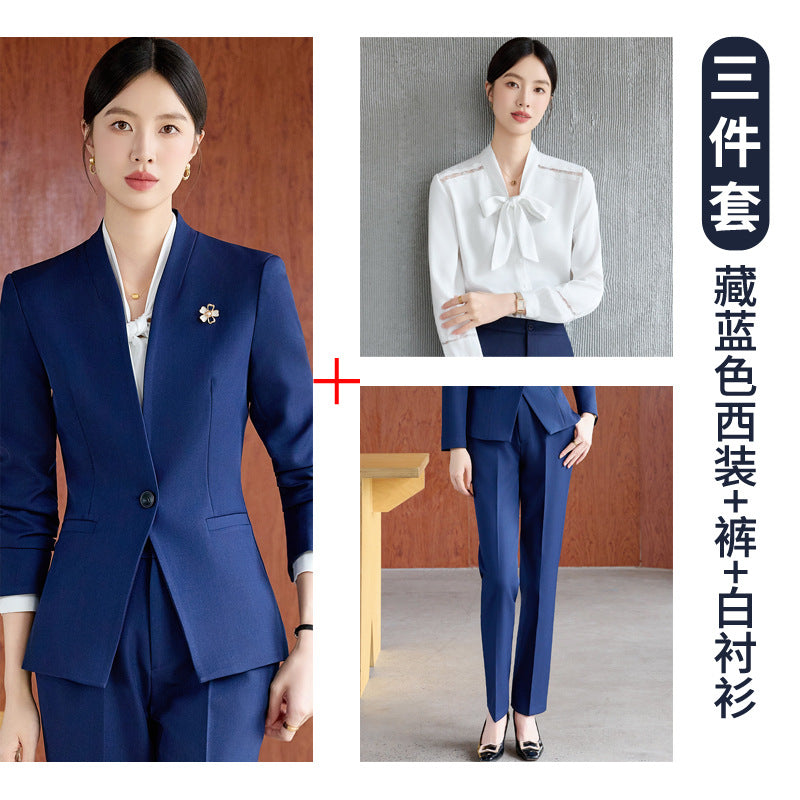 High-End Spring & Fall Hotel Front Desk Professional Wear Long-Sleeved Sales Department Reception 4S Store Sales Consultant Fashion Suit Suit