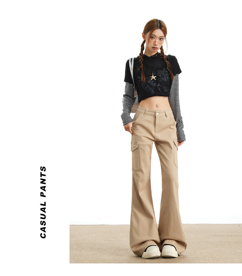 Eye-Catching Autumn and Winter Black Workwear Mid-Waist Elastic European and American Slightly Flared Wide-Leg Floor-Length Casual Jeans for Women