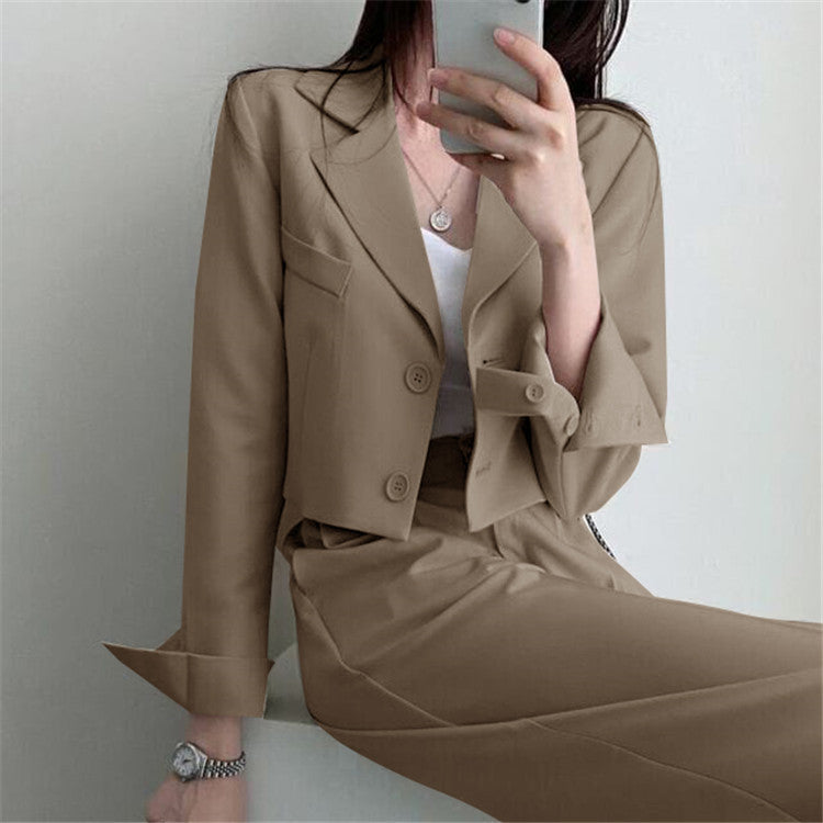 Autumn 2022 New khaki Small Suit Jacket Women's High Sense Small Temperament Commuter Suit suit