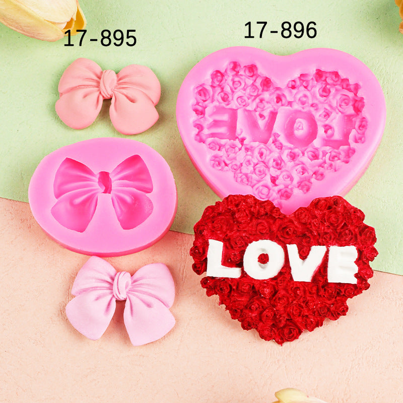 3D love Rose Bow silicone mold pastry cake decoration mold DIY handmade soap aromatherapy plaster mold