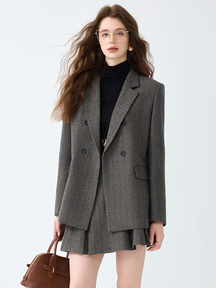 Cross-Border Gray Blazer for Women, New Spring and Autumn Style, High-End, Elegant, Casual, College Style, Korean Version, Loose-Fitting Suit Set