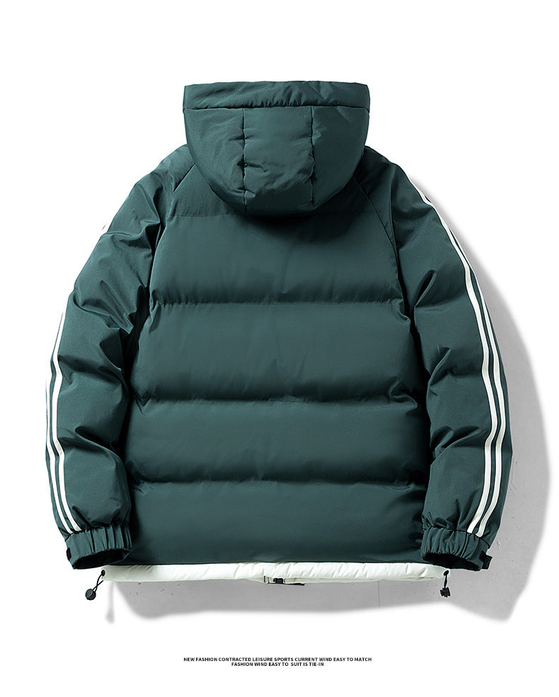 Cross-Border Wholesale Two-Stripe Cotton Jacket Unisex Hooded Cotton Coat Trendy Fashion Thickened Warm Cotton Jacket for Men