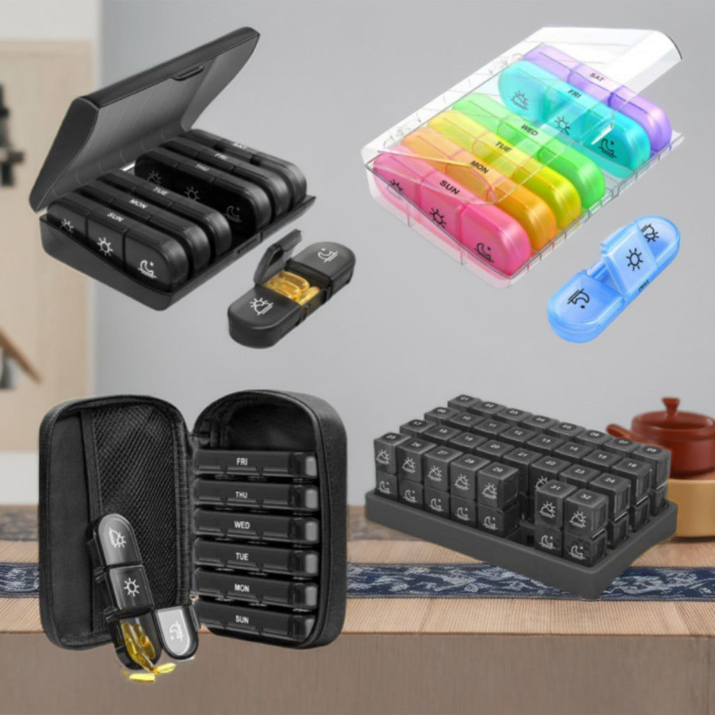 Amazon Seven Days a Week 21-Compartment Black Portable Medicine Box Classification Box for the Elderly to Carry Medicine Box
