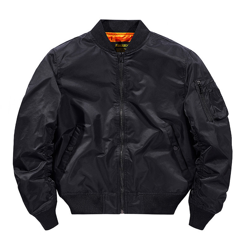 Popular Ma1 Pilot Jacket Men's Autumn and Winter Pure Color Thickeneded Jacket American Casual Cotton Jacket Same Style for Men and Women