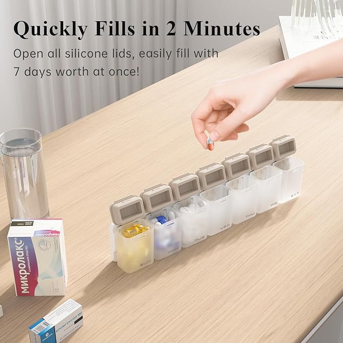 In-Stock Weekly Pill Organizer 1Timeaday Magnetic Pill Box Pill Storage Box Simple and Portable