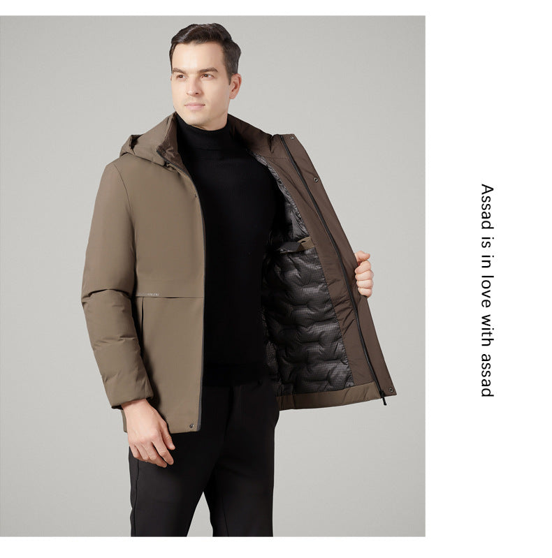 Authentic Men's Cotton Coat for Autumn and Winter, New Trendy Business Casual Loose Hooded Cotton Jacket, Thickened and Warm