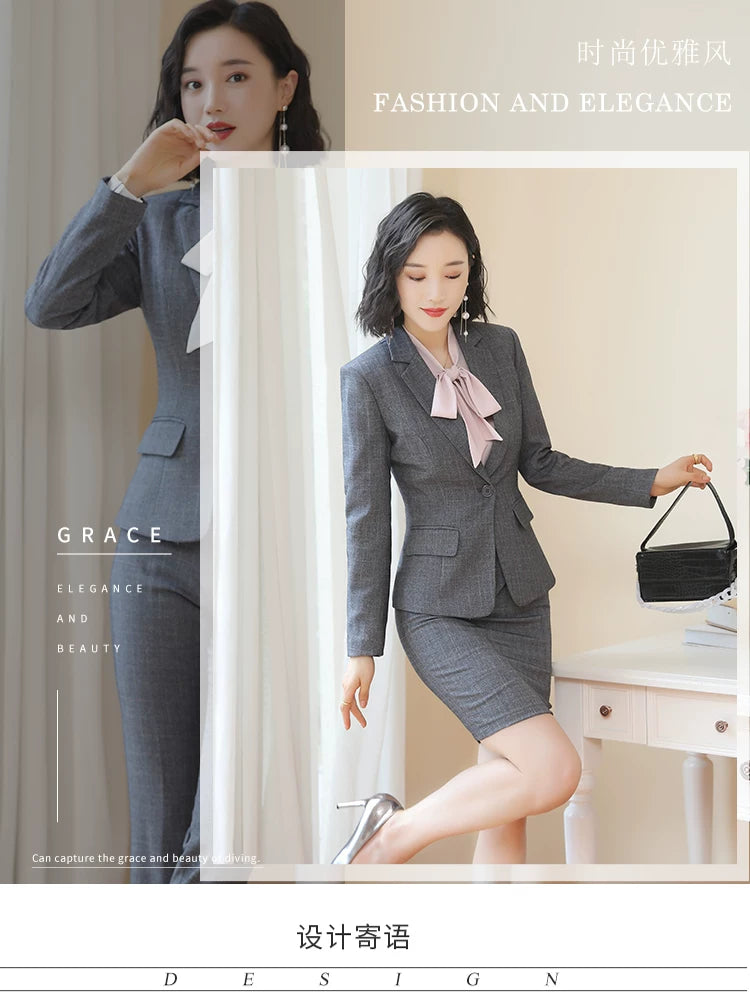 Business Fortress Women's Suit suit Work Clothes Fashion Chanel Elegant Grey Business Suit Vest Work Wear