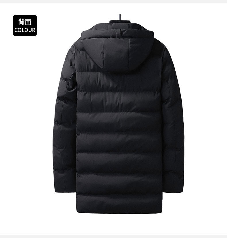 Mid-Length Hooded Cotton Coat for Young Men, Casual Warm Cotton Jacket, Thickened Puffer Jacket for Trendy Men, Winter Cotton Coat, Cross-Border