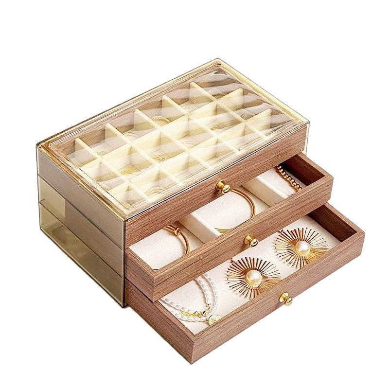 Jewelry Storage Box, High-End and Exquisite Walnut Grain Ring, Necklace, Earrings, Earrings, Multi-Layer Large-Capacity Hand Jewelry Box