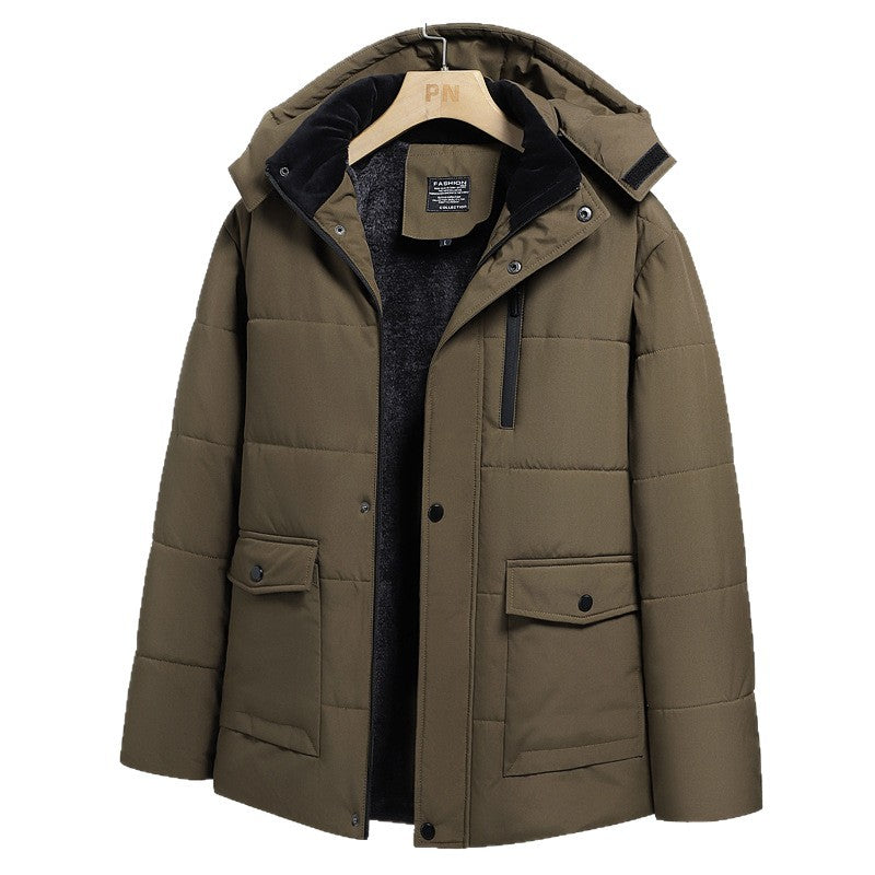 Winter Grandpa Cotton-Padded Jacket for Middle-Aged and Elderly Men, Thick Fleece-Lined Hooded Warm Coat, Middle-Aged and Elderly Dad's Cotton-Padded Jacket