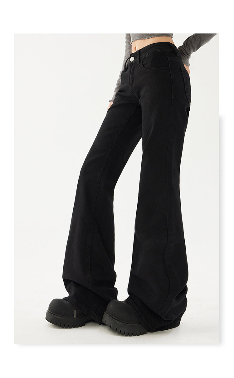 Yc&2-Color American Retro Low-Waist Sexy Flared Pants for Autumn and Winter Micro-Elastic Versatile Slimming Look Jeans for Women