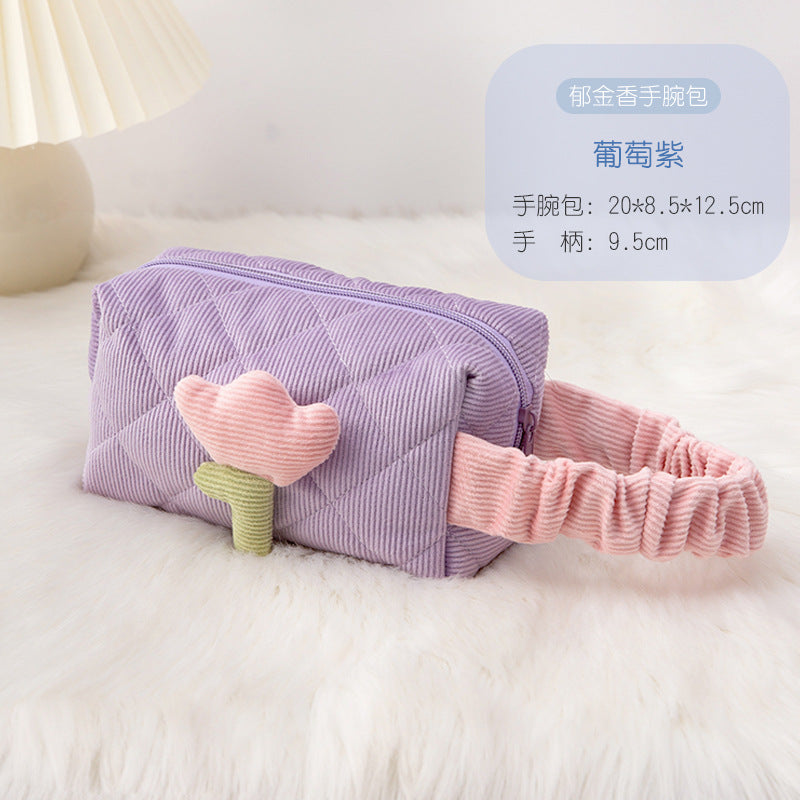 Ins Corduroy Cosmetic Bag Portable Large Capacity Cosmetics Bag Cute Cosmetics Cosmetics Bag Sub-Packaging Multi-Function
