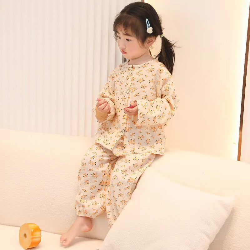 New Class A Children's Cotton Yarn Pajamas suit Boys and Girls Home Clothes Two-piece Cotton Baby's Spring and Autumn and Summer Children's Clothing