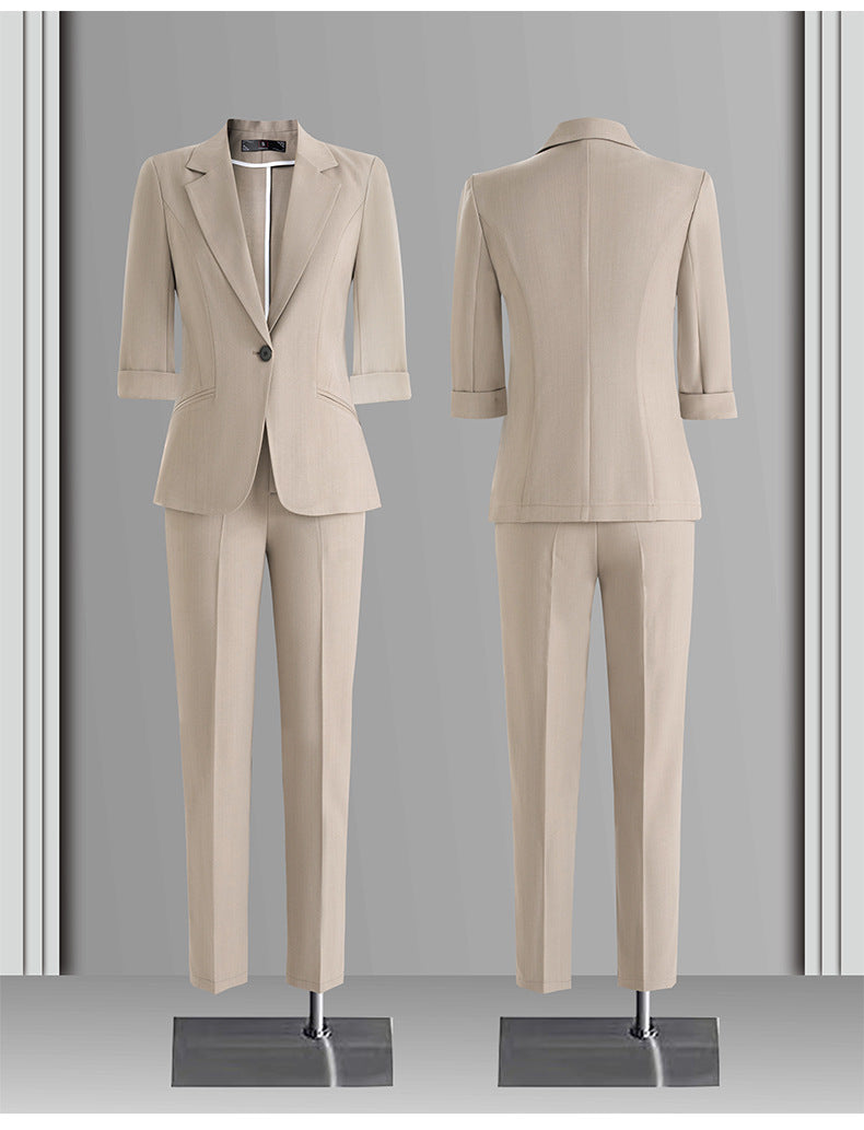 Cross-Border Three-Quarter Sleeve Blazer for Women, New Formal Wear for Interviews, Hotel Workwear, Professional Attire, Business Suit Set