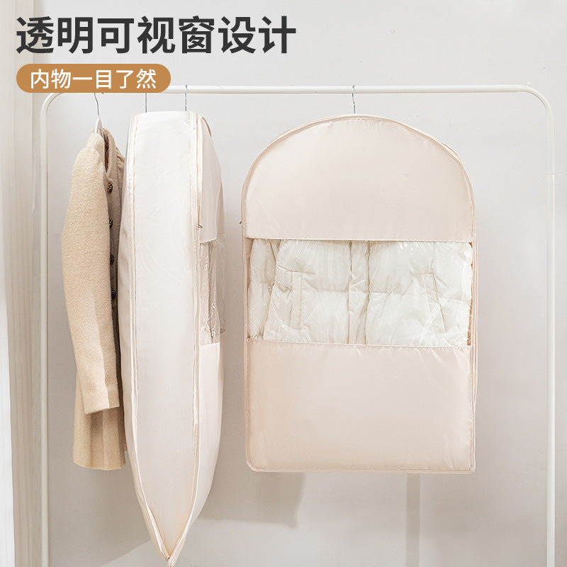 Satin Hanging Bag Compressible Clothes Dust Cover Storage Dust Bag Transparent Hanging Down Jacket Dust Cover
