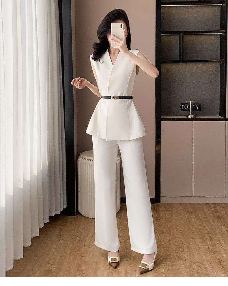 Fashion Casual suit 2025 New High-end Temperament Slimming Waist Sleeveless Jacket Straight Pants Two-piece Set