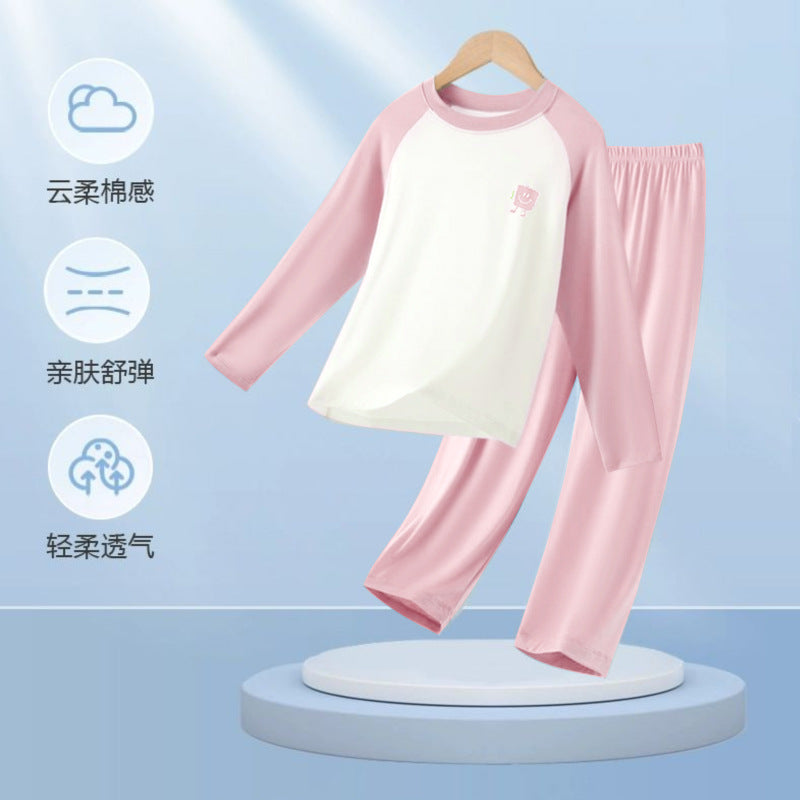 Children's Home Clothes Spring and Summer Modal Long Sleeve Trousers Pajamas suit Boys and Girls Shoulder Cooler Air-conditioning Clothes