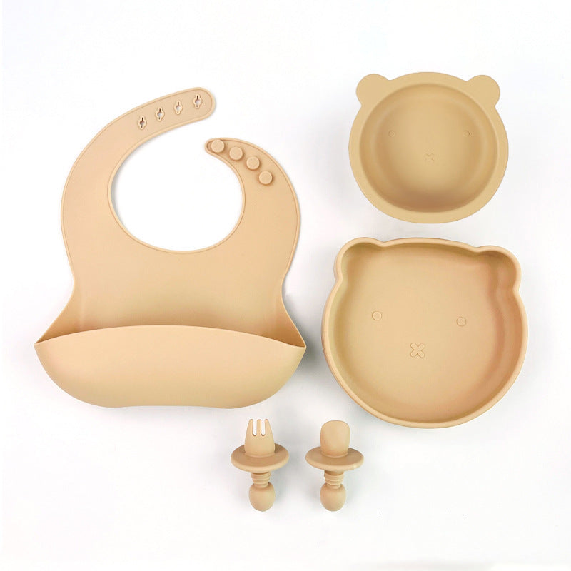 Baby Food Supplemented Tableware suit Food Grade Silicone Drop-resistant High Temperature Cute Cartoon Bear Tableware Four-piece Set