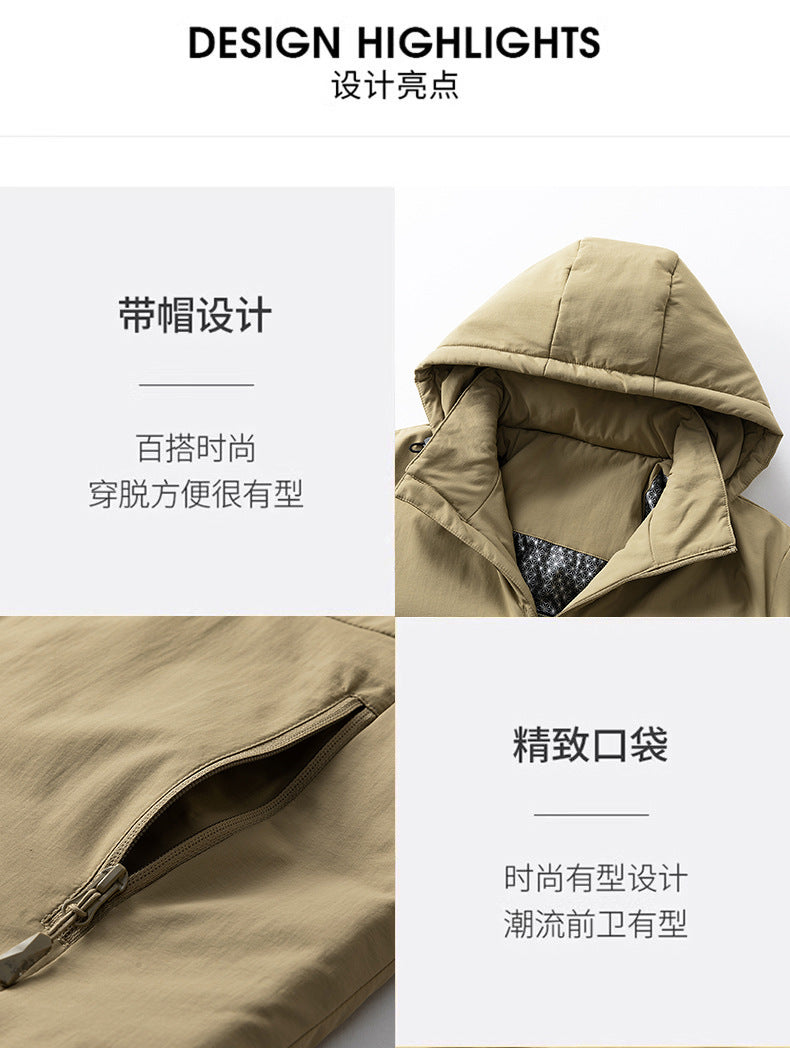Cross-Border Graphene Cotton Jacket for Men in Autumn and Winter with Detachable Hood, Casual Velvet Thickened Warm Cotton Jacket, Jacket