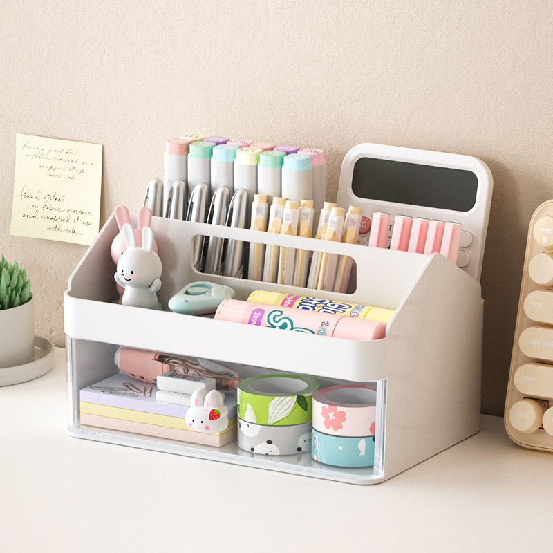 Pen Holder Storage Box, Cute Storage Box, Girly Pink Stationery Box, Pen Box, Multi-Functional, Large Capacity with Drawer