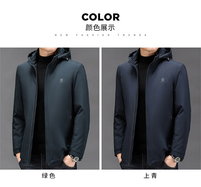 2024 Winter Hooded Business Cotton-padded Coat Men's Cotton-padded Coat New Thickened Warm Trendy Brand Casual Silk Cotton-padded Coat Jacket