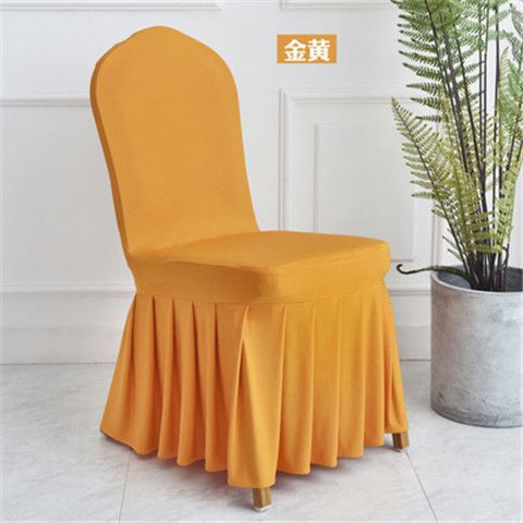 Solid Color All-Inclusive Elastic Pleated Skirt Chair Cover Hotel Wedding Banquet Household Universal Skirt Stool Cover