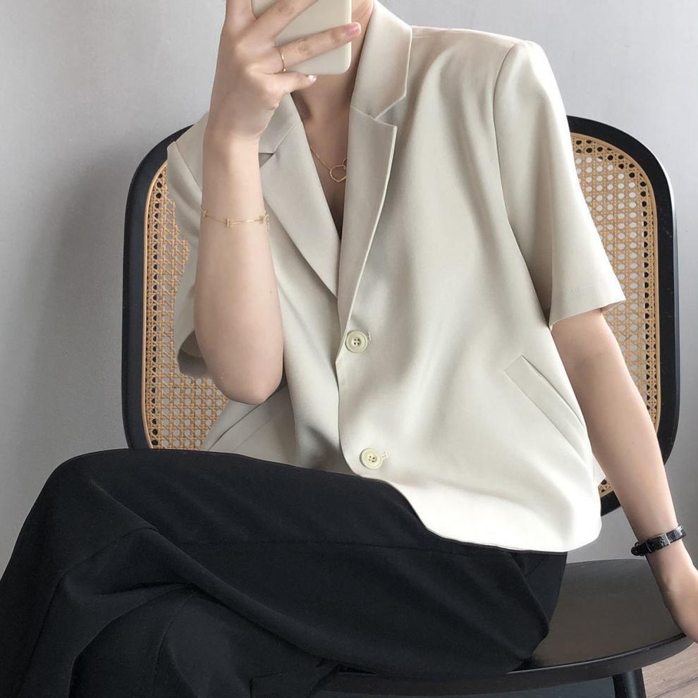 Fashion Short-Sleeve Blazer for Women 2025 Summer Thin Korean Version New Drapey Short Casual Blazer Top